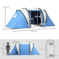 Tenda da Campeggio 2 Posti Impermeabile con 2 Stanze Borsa di Trasporto, 220x450x180 cm, Blu