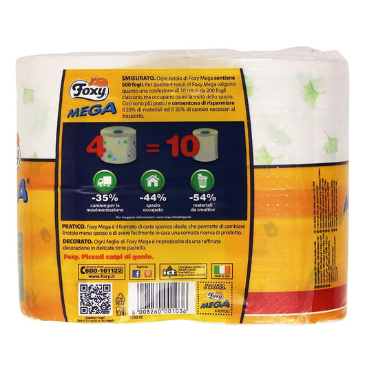 Foxy carta igienica mega 2 veli decorata 6 confezioni da 4 maxi rotoli ciascuno