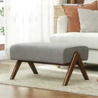 Poggiapiedi da Soggiorno Sgabello Basso con Seduta Imbottita Gambe in Legno per Salotto Camera da Letto 69x47x36 cm Grigio