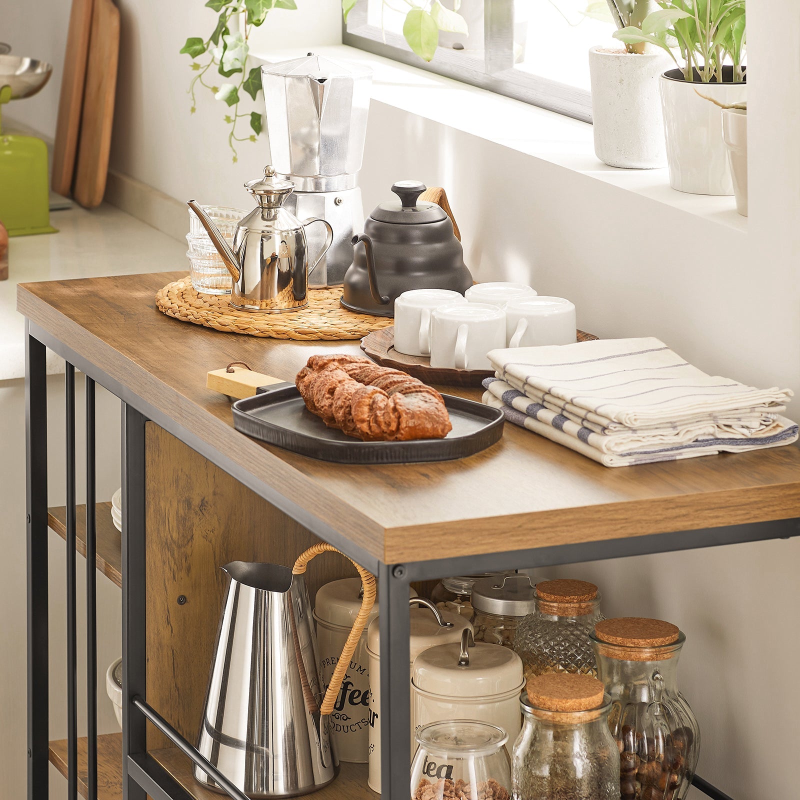 Carrello da portata con 5 ripiani Carrello laterale Carrello da cucina ripiano per microonde 110x45x92cm SVW18-F