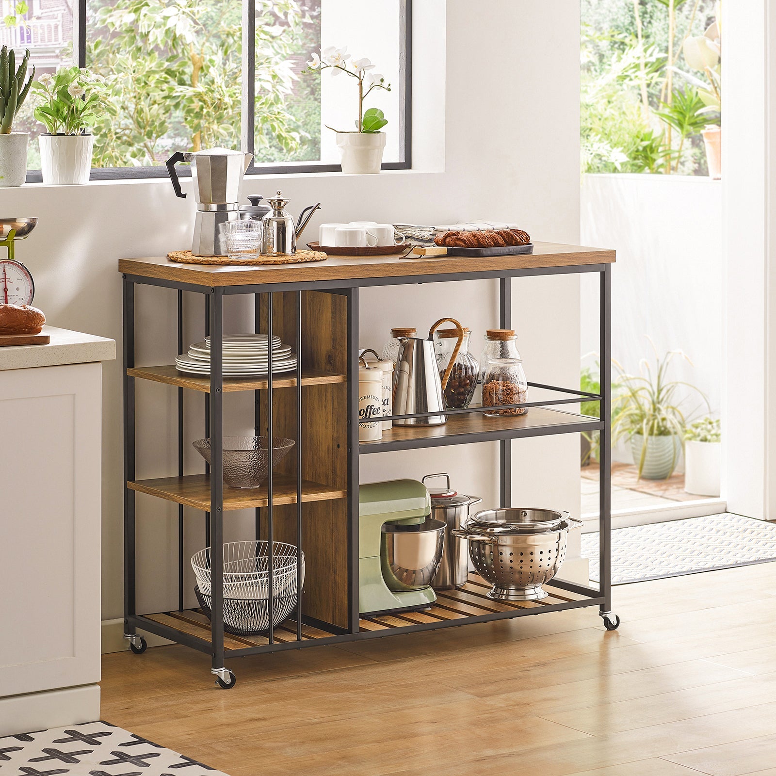 Carrello da portata con 5 ripiani Carrello laterale Carrello da cucina ripiano per microonde 110x45x92cm SVW18-F