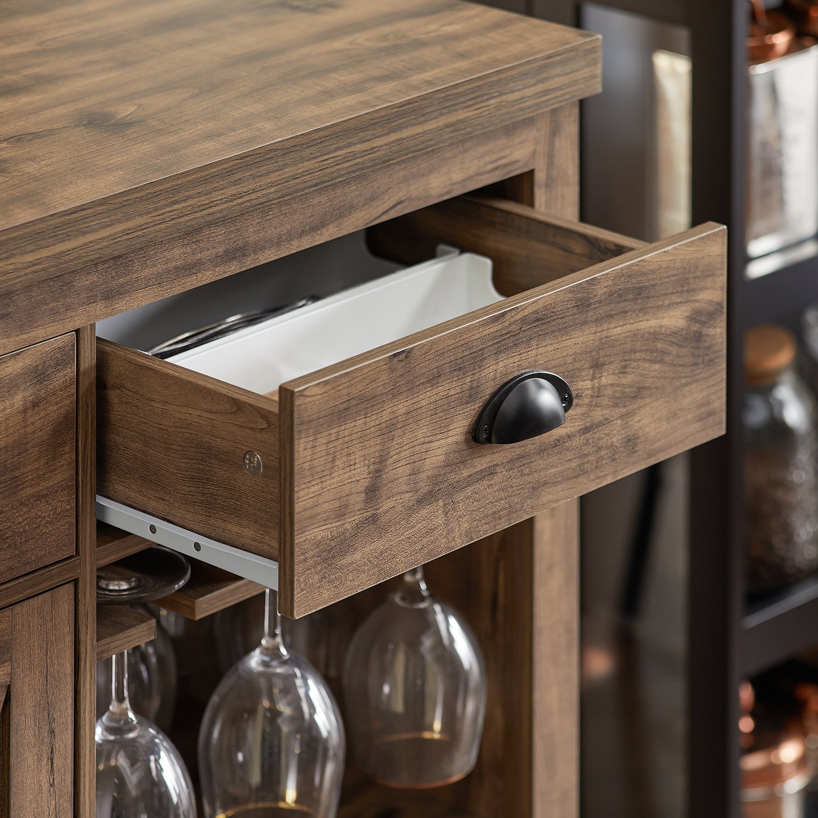 Credenza Buffet Con 3 Vani A Giorno Isola Cucina Tavolo Bar Stile Industriale Vintage 110x55x95 Cm SVW20-N SoBuy