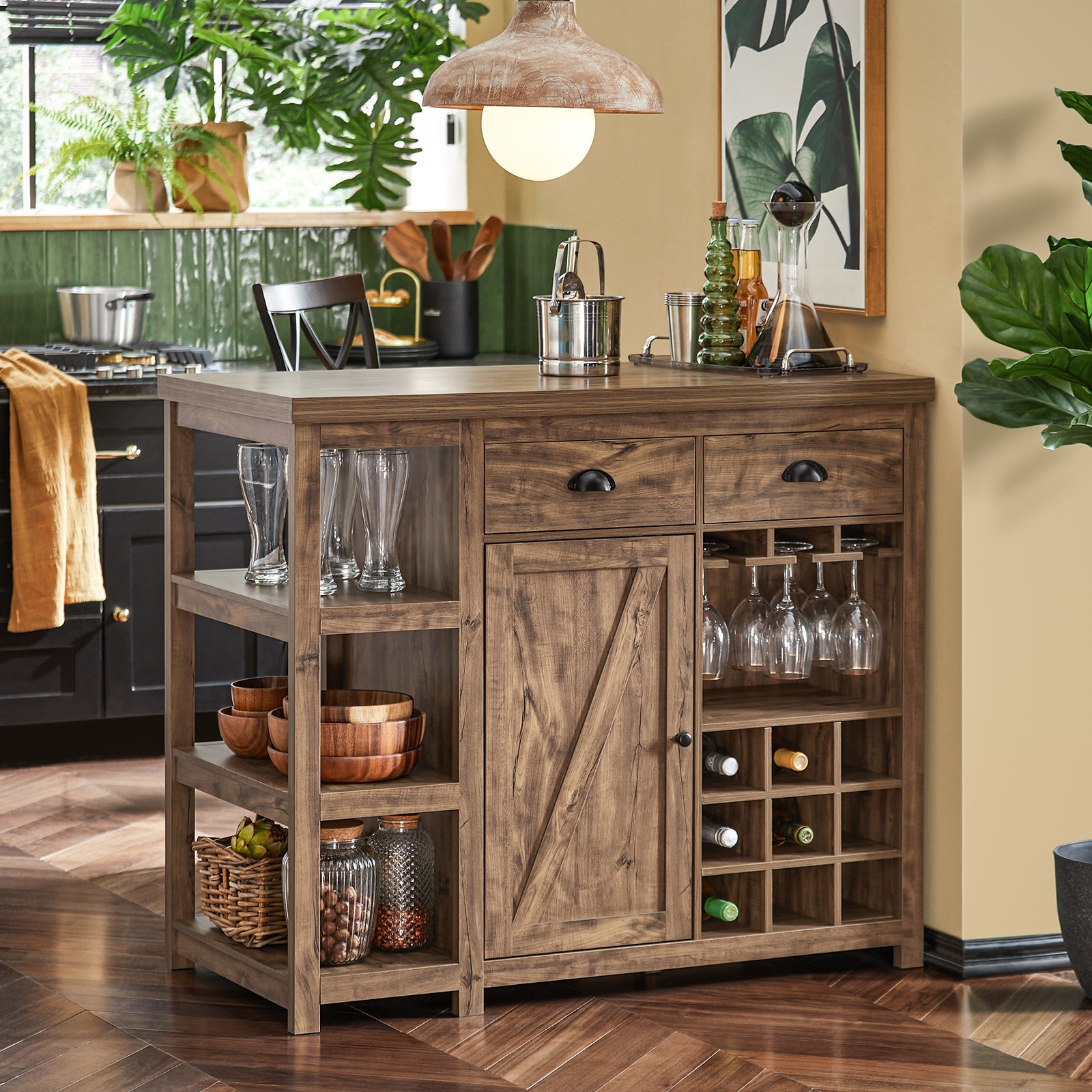 Credenza Buffet Con 3 Vani A Giorno Isola Cucina Tavolo Bar Stile Industriale Vintage 110x55x95 Cm SVW20-N SoBuy