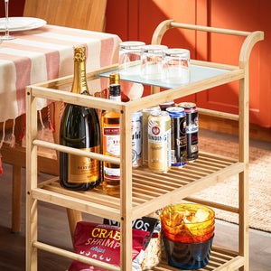 SoBuy Carrello da cucina con route Mobile angolare cucina 65x35x80 cm in bambù carbonizzato SVW24-N