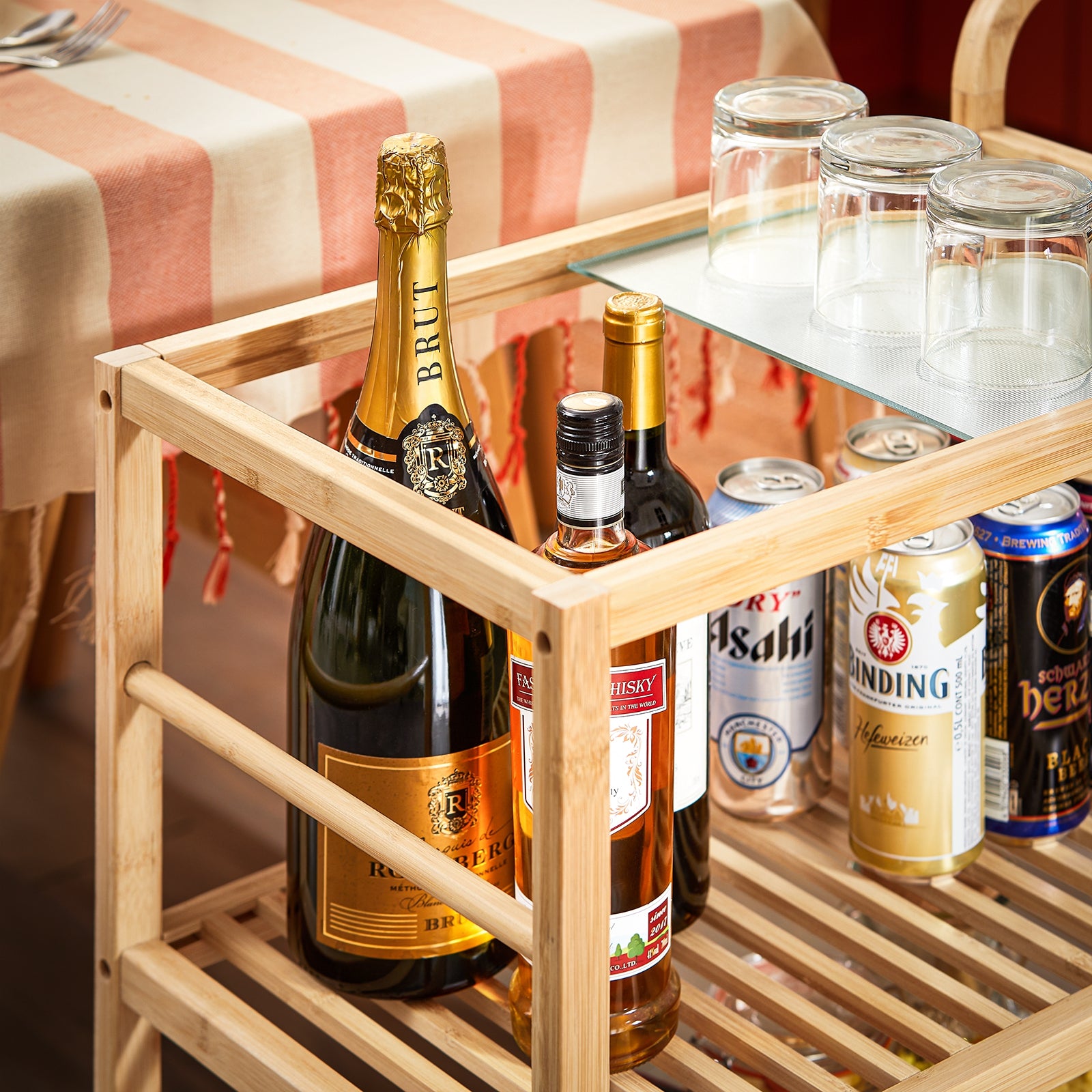 SoBuy Carrello da cucina con route Mobile angolare cucina 65x35x80 cm in bambù carbonizzato SVW24-N