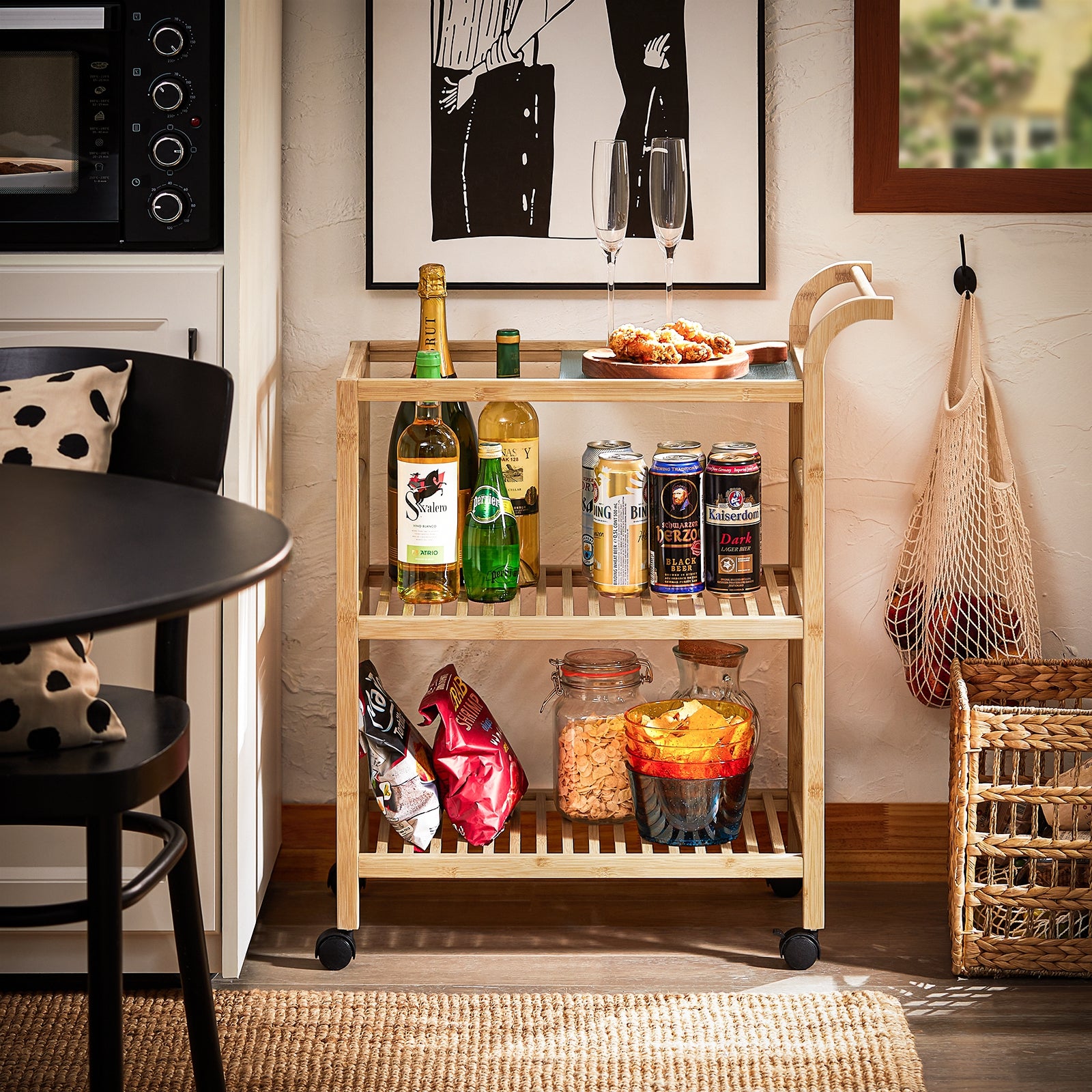 SoBuy Carrello da cucina con route Mobile angolare cucina 65x35x80 cm in bambù carbonizzato SVW24-N