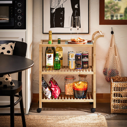 SoBuy Carrello da cucina con route Mobile angolare cucina 65x35x80 cm in bambù carbonizzato SVW24-N