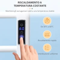 Scaldasalviette Elettrico a 8 Barre con Timer e Controllo Temperatura, 50x45x80 cm, Bianco