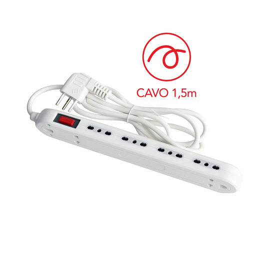 Multipresa slim ecova 30250 4 prese bipasso 10/16a cavo 1,5 mt e protezione