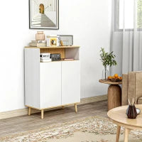 Credenza dal Design Scandinavo con Armadio a 2 Porte e Mensola Interna, Bianco e Legno
