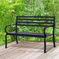Panchina da Esterno in Metallo Impermeabile Nero, Panca da Giardino a due Posti, 127 x 62 x 82cm - Max 240kg