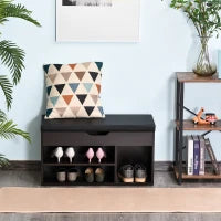 Scarpiera Salvaspazio da Ingresso Imbottita, Mobile da Ingresso con Scarpiera, con 3 Scomparti, Seduta in Pelle PU, per Soggiorno e Corridoio, 80x30x43 cm, Nero