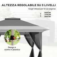 Gazebo Pieghevole 3.6x3.6 m con Pareti, Altezza Regolabile e Protezione UPF50+, Borsa con Ruote, Grigio