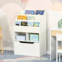 Piccola Libreria per Bambini con Ripiani e Cassetto in MDF, 60x29.9x90cm, Bianco