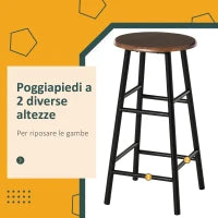 Tavolo Alto con 2 Sgabelli per Cucina, Soggiorno, Bar, Struttura in Acciaio con Poggiapiedi e Mensola