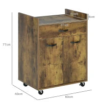 Carrello da Cucina con Cassetto, Armadietto e 4 Ruote in Legno, 60x40x77cm, Marrone Rustico