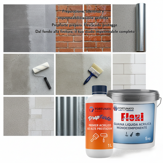Soluzione professionale impermeabilizzante prepforte + flexiscudo per protezione superfici *** formato 5 kg + 1 l (si...