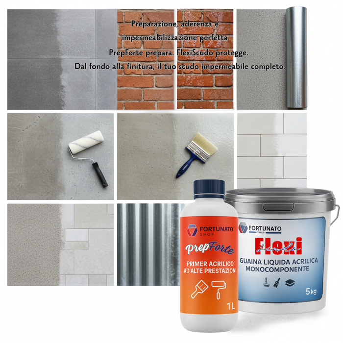 Soluzione professionale impermeabilizzante prepforte + flexiscudo per protezione superfici *** formato 5 kg + 1 l (si...