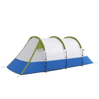 Tenda da Campeggio Impermeabile con 2 Aree e 3 Ingressi, in Poliestere e Fibra di Vetro, 420x200x150 cm, Verde