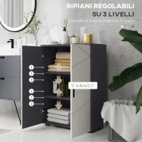 kleankin Mobiletto Bagno 2 Ante in Legno con 3 Ripiani e Chiusura Ammortizzata, 60x30x82cm, Grigio