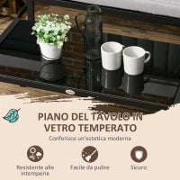 Set da Giardino 4 Pezzi con 2 Divanetti, Poltrona Angolare e Tavolino da Caffè in Vetro Temperato