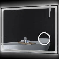 kleankin Specchio da bagno rettangolare a LED con funzione anti-appannamento, luminosità regolabile, specchio ingranditore x3 80 x 60 cm trasparente