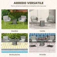 Set da Esterno con Tavolino in Vetro e 2 Sedie da Giardino in Rattan Stile Boho, Grigio Chiaro