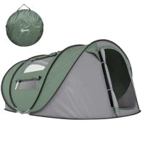 Tenda da Campeggio Pop Up 2 Posti con 2 Porte, 4 Finestre e Telo Impermeabile, 263.5x220x123 cm, Verde Scuro