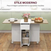 Tavolo Rettangolare Allungabile con 2 Cassetti e un Armadietto in Legno, 140x76x74 cm, Bianco e Color Legno