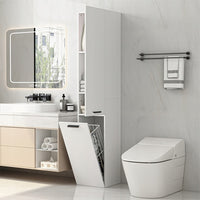 Mobile bagno a colonna con 2 ante, bianco, alto, ripiani moderni, 174 cm