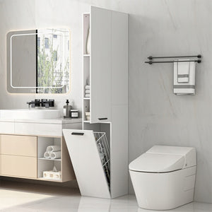 Mobile bagno a colonna con 2 ante, bianco, alto, ripiani moderni, 174 cm