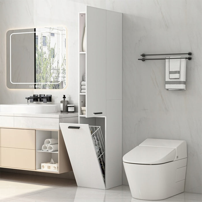 Mobile bagno a colonna con 2 ante, bianco, alto, ripiani moderni, 174 cm