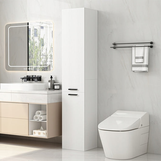 Mobile bagno a colonna con 2 ante, bianco, alto, ripiani moderni, 174 cm