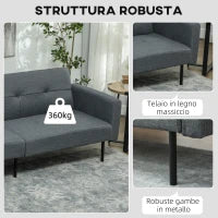 Divano Letto Clic Clac con Schienale Regolabile in Tessuto Effetto Lino, Legno e Acciaio, 200x77x72 cm, Grigio