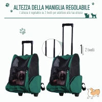 Trasportino Zaino 2 in 1 per Cani e Gatti con Tasche Laterali, Maniglia Telescopica e Ruote, 42x25x55cm, Verde