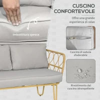 Salotto da Giardino in Rattan Stile Boho con Divano 2 Posti, 2 Poltrone e Tavolino con Vetro