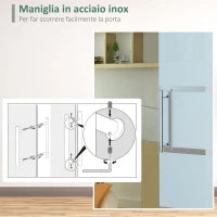 Porta Scorrevole Interna in Vetro Smerigliato e Satinato con Binario B2 e Maniglia per Bagno Cucina Studio Vetro 205x 102.5x 0,8cm