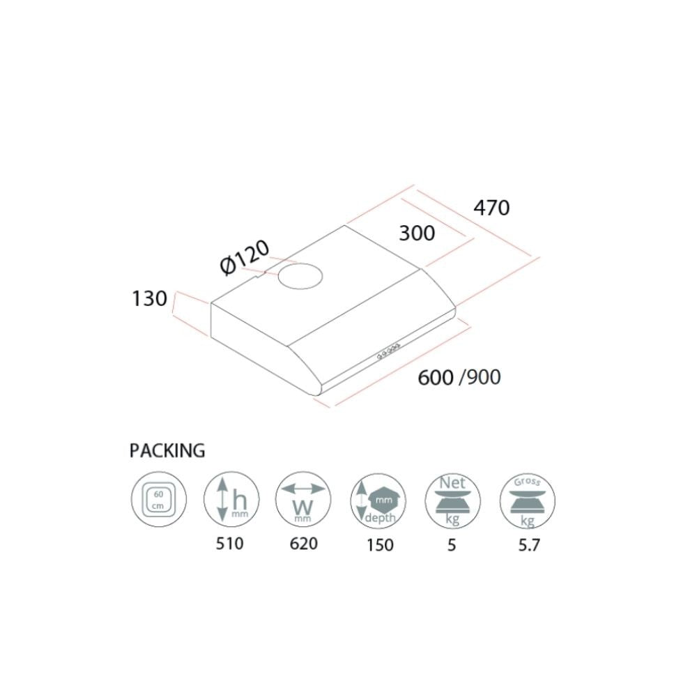 Samet Gruppo cappa sottopensile potenza aspirante 280 m3/h Classico 90 bianco