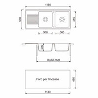 Samet Lavello 116x50 2 vasche Granitovero1162vsbip gocciolatoio bianco