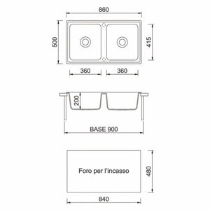 Samet Lavello 86x50 2 vasche Granitovero862vcrp croma