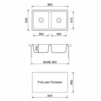 Samet Lavello 86x50 Granitovero862vbip 2 vasche bianco