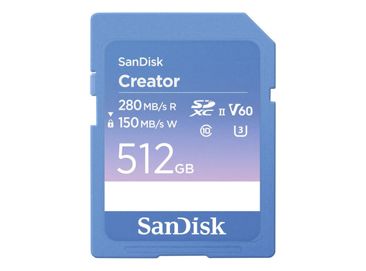 SanDisk Creator Scheda SD UHS-II 512GB Per DSLR i Fotocamere Mirrorless 6K i 4K Video V60 Velocità fino a 280 MB/s RescuePro Deluxe Class 10 U3