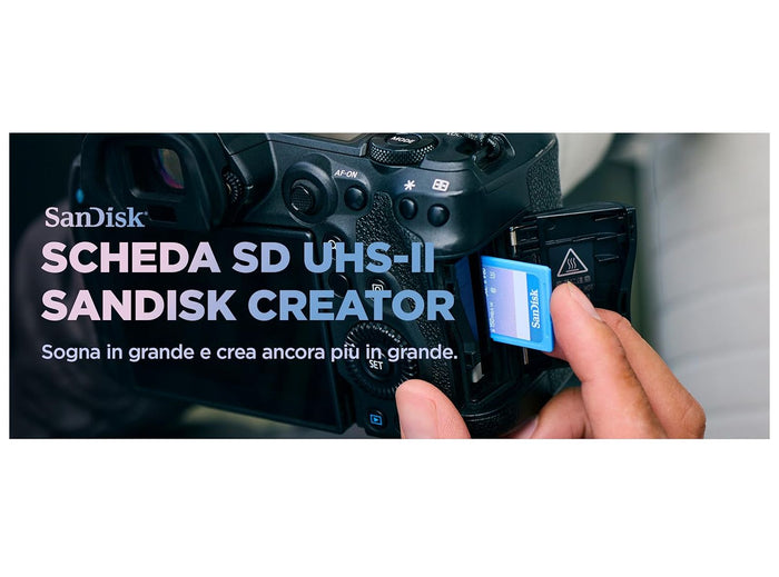 SanDisk Creator Scheda SD UHS-II 512GB Per DSLR i Fotocamere Mirrorless 6K i 4K Video V60 Velocità fino a 280 MB/s RescuePro Deluxe Class 10 U3