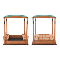 Sabbiera Pitsunda in Legno con Panchine e Tenda Parasole - Sabbiera Richiudibile [en.casa]