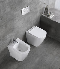 Sanitari wc e bidet a terra, filo muro, soft close, rimless Sicena Nomon