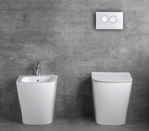 Sanitari wc e bidet a terra, filo muro, soft close, rimless Sicena Nomon