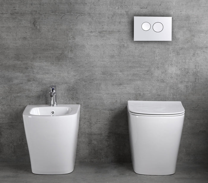Sanitari wc e bidet a terra, filo muro, soft close, rimless Sicena Nomon