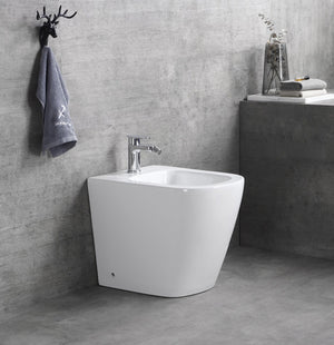 Sanitari wc e bidet a terra, filo muro, soft close, rimless Sicena Nomon
