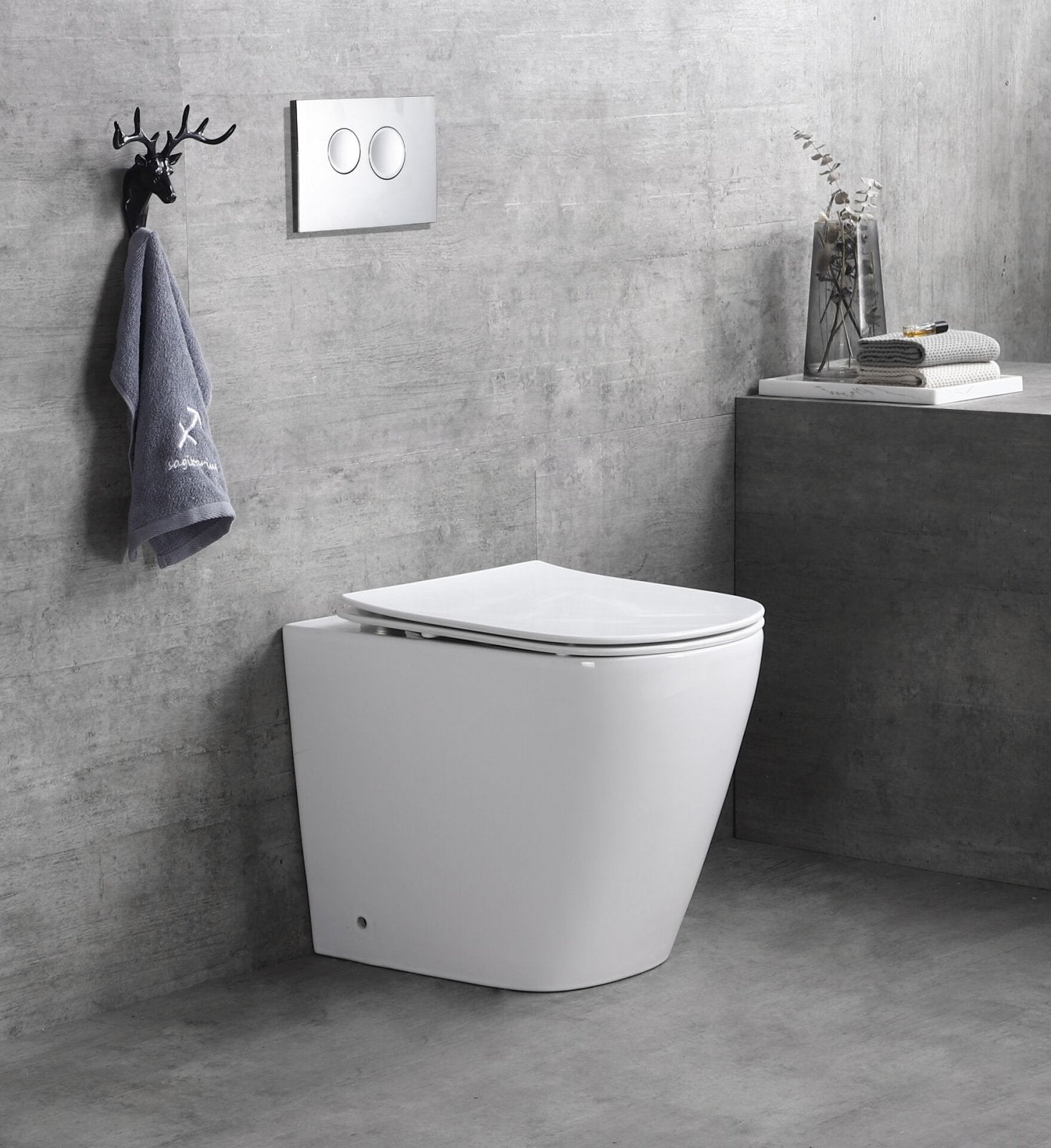 Sanitari wc e bidet a terra, filo muro, soft close, rimless Sicena Nomon