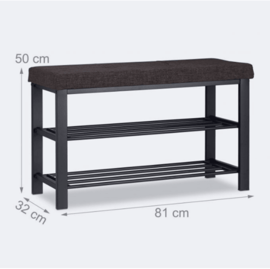 Panca panca porta scarpe cuscino scarpiera imbottita in tessuto 2 livelli marrone metallo 13_0000366_3